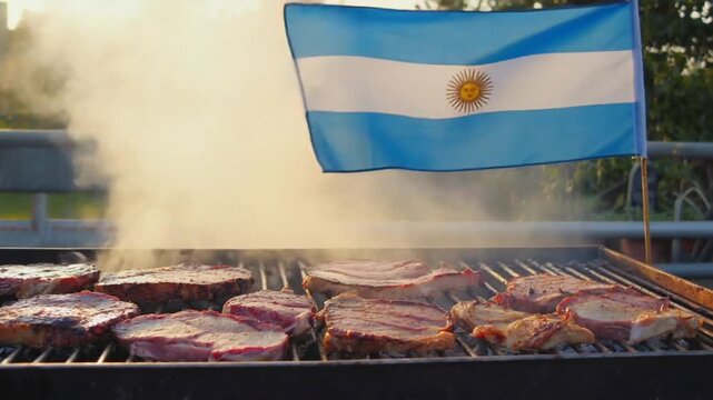 Argentine barbecue with the Argentine flag.