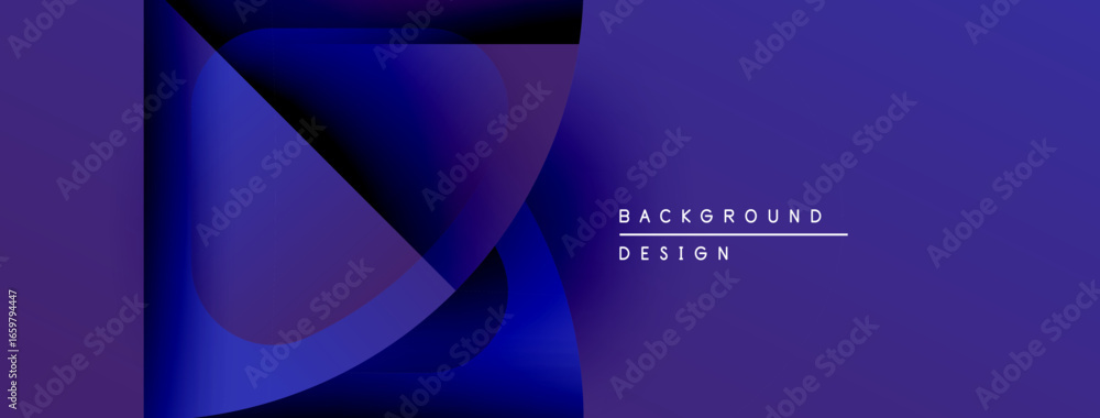 Poster abstract blue gradients form dynamic shapes. text reads background design. minimalist composition, m