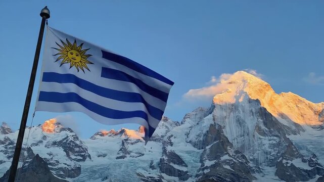 Flag of Uruguay in the Andes.