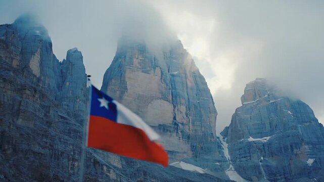 Chilean flag in the Andes.