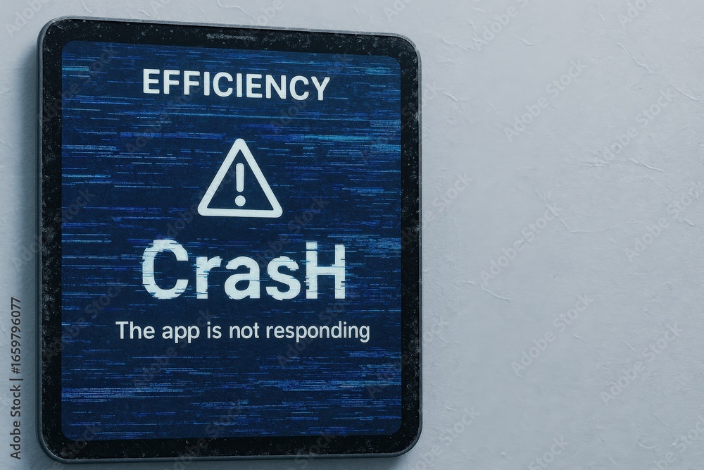 Poster efficiency recession concept. sign indicating an app crash with a focus on efficiency.