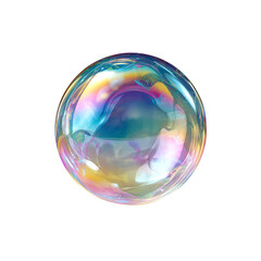 A single iridescent soap bubble floats against a clean white background, reflecting vibrant colors.