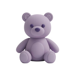 Fototapeta premium Purple 3D teddy bear character, cute lavender toy bear illustration, soft clay style plush animal icon isolated on white background