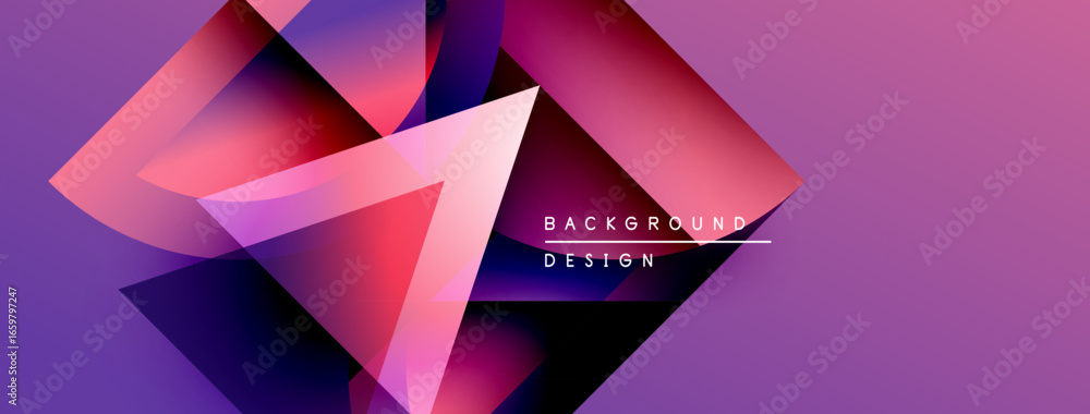 Poster abstract geometric shapes, vibrant purple hues, modern design. gradient colors create dynamic visual