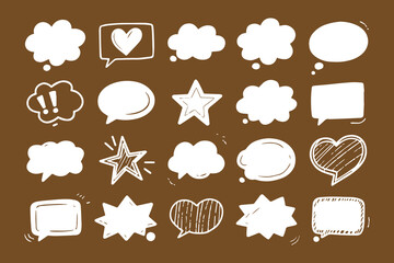 Hand drawn speech bubbles and stars on brown background