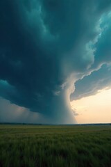 Dramatic dark cloudscape, swirling storm brewing over a vast landscape Imminent downpour, powerful wind, moody atmosphere Perfect for weather, nature, and environmental themes , tempest, sky