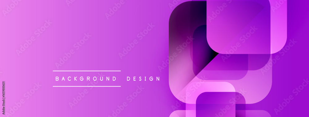 Poster abstract purple background. overlapping rounded squares create modern design. gradient shades add de