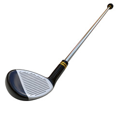 Isolated golf club, shiny metal shaft, black and blue head design