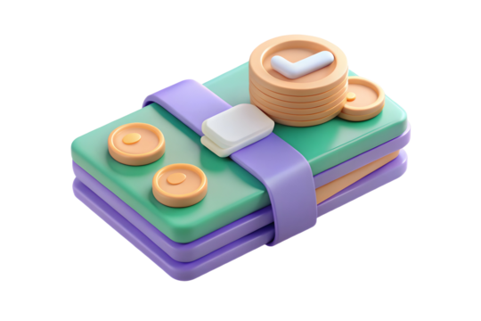 3d render of money stack with check mark coins for finance concept on transparent background