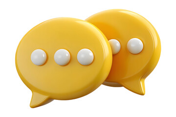 Yellow speech bubbles 3d render for communication and social media on transparent background