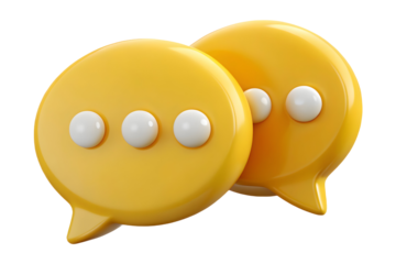 Yellow speech bubbles 3d render for communication and social media on transparent background