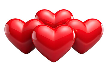 Glossy red hearts a symbol of love and valentine's day celebration on transparent background