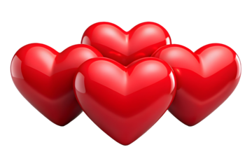Glossy red hearts a symbol of love and valentine's day celebration on transparent background