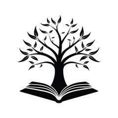 Symbolic tree of knowledge growing from an open book illustration