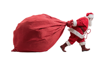 Santa Claus dragging a large red sack