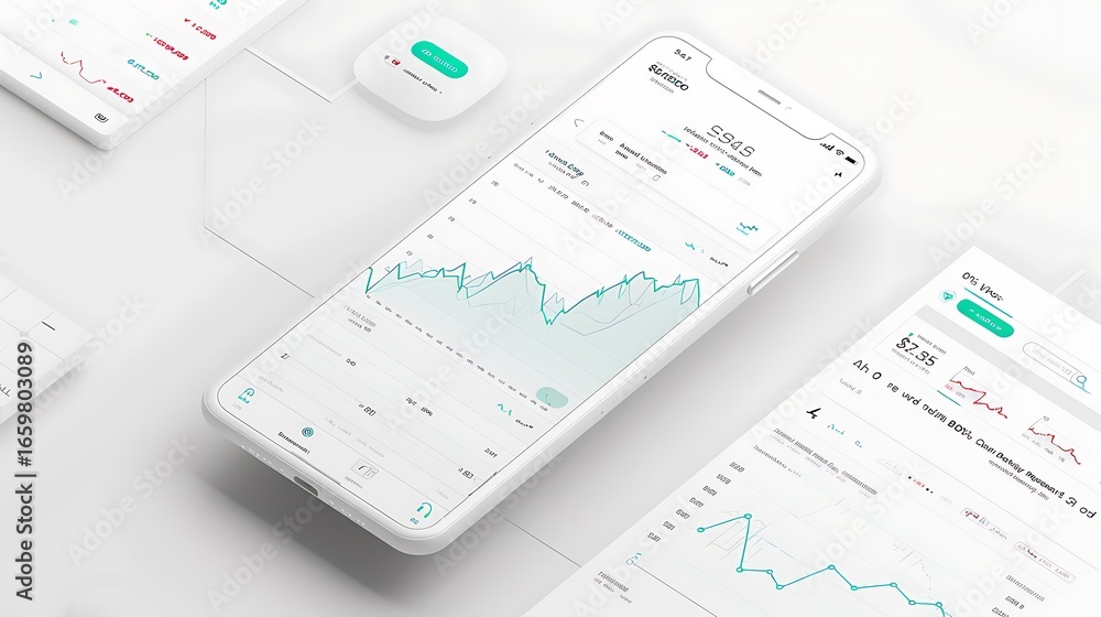 Aufkleber stock market analysis app on mobile phone with financial data and graph isolated on white background