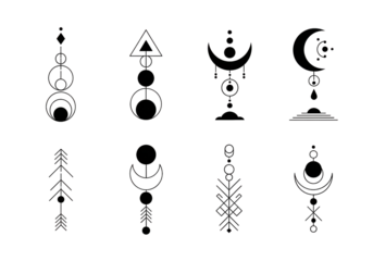Collection of geometric linear tattoo designs isolated PNG with Transparent Background