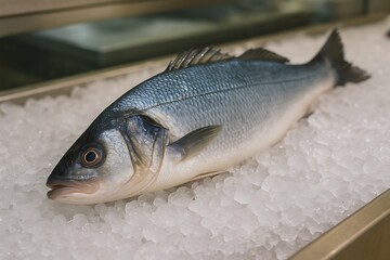 Fresh fish displayed on ice at a seafood market in the early morning hours