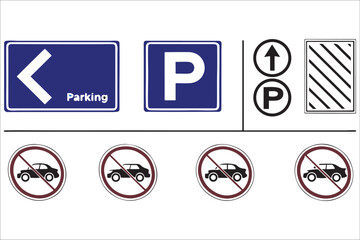Collection of parking signs and symbols silhouette