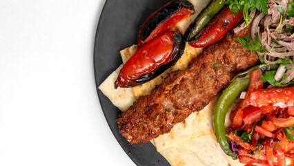 Turkish kebab on service table