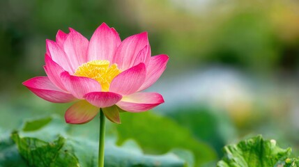 Obraz premium Pink lotus flower blooming in serene green garden