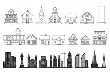 Fototapeta premium Collection of buildings and cityscapes silhouette silhouette