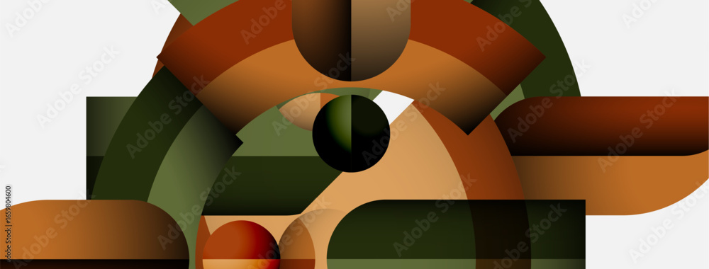 Poster abstract composition. geometric shapes overlap, creating dynamic visual interest. warm earth tones d
