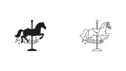 Carousel horse silhouette and outline with transparent background