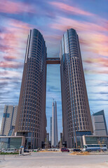Modern skyscrapers and high-rise towers in the New Administrative Capital of Egypt, showcasing...