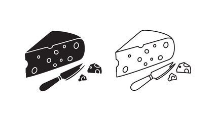 Cheese slice with knife and crumbs