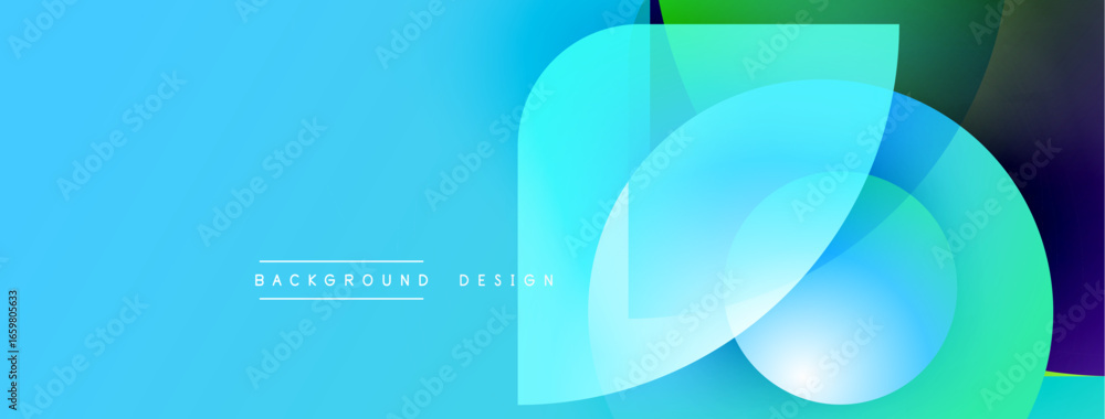 Poster abstract blue background features overlapping translucent shapes. gradient colors create modern, dyn