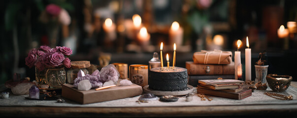 Birthday theme party gift setup cozy atmosphere elegant table display intimate gathering festive celebration