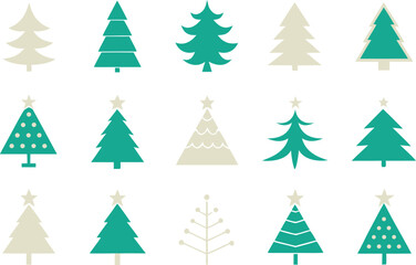 Collection of stylized christmas trees in teal and cream
