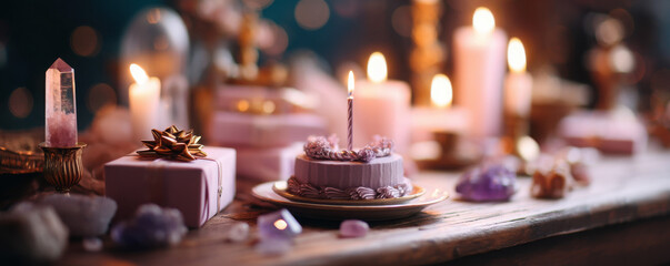 Celebrating a birthday theme party with gifts cozy atmosphere elegant decor intimate setting