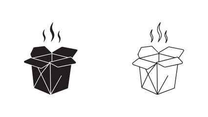 Chinese takeout box with steam, outline and solid fill