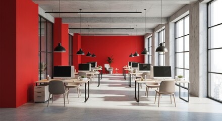 Minimalist concrete coworking office interior