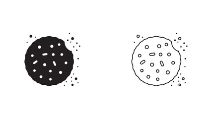 Chocolate chip cookies outline icons with transparent background