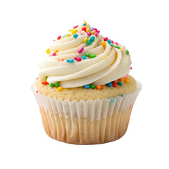 Cupcake with rainbow sprinkles and creamy frosting
