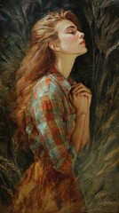 Fototapeta premium Autumn flannel shirt painting portrait vintage.