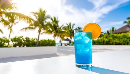 Blue Cocktail with Beach Paradise.