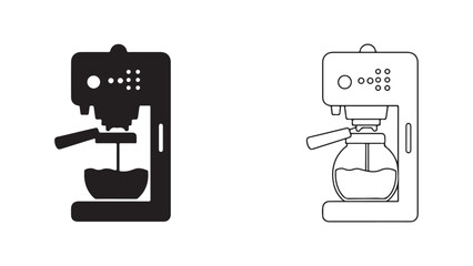 Coffee machine icon in black and white outline style