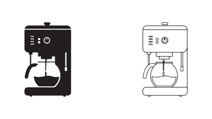 Coffee machine outline icons set with transparent background