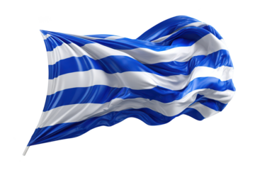 Blue and white striped flag waving on black background