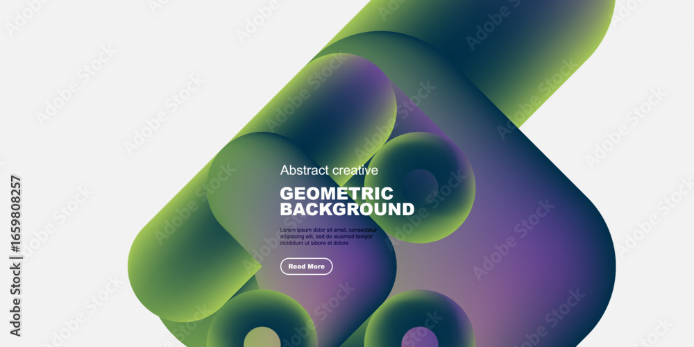 Poster abstract geometric background features flowing shapes, vibrant colors. text overlay promotes further