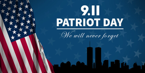 Patriot Day. Background with New York City Silhouette. September 11. 3d Illustration.