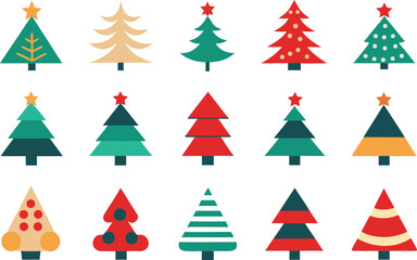 Collection of stylized christmas trees with stars