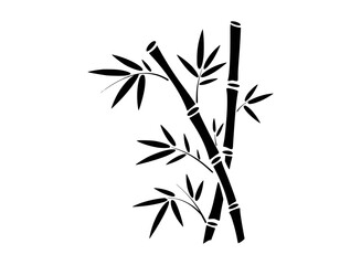 Black bamboo stalks with leaves white