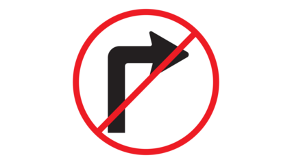 Black arrow indicating traffic sign Don't turn right, website, web, UI, logo, design. with transparent background