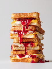 Melted cheese and berry jam sandwich tower stacked for a delicious treat