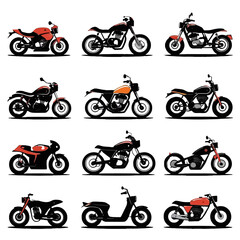 Fototapeta premium Collection of various motorcycle silhouettes, showcasing different styles and designs.